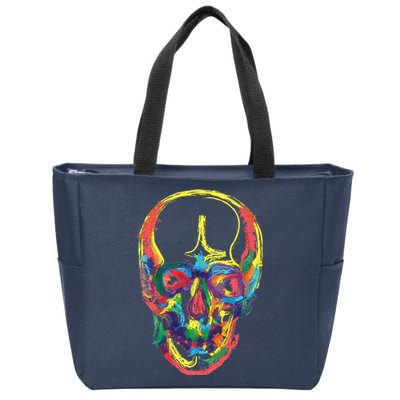 Colorful Human Splatter Skull Zip Tote Bag