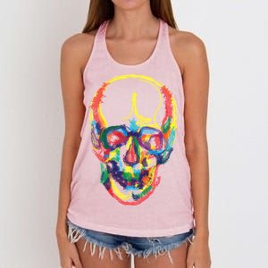 Colorful Human Splatter Skull Women's Knotted Racerback Tank