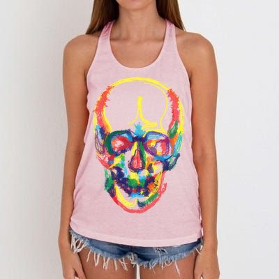 Colorful Human Splatter Skull Women's Knotted Racerback Tank