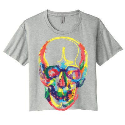 Colorful Human Splatter Skull Women's Crop Top Tee