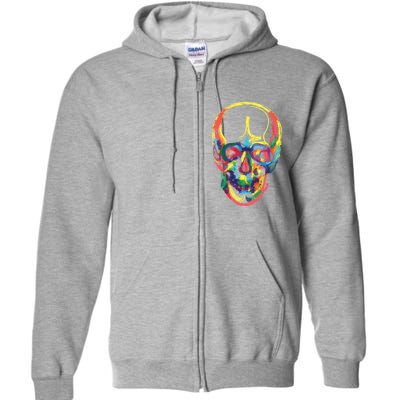 Colorful Human Splatter Skull Full Zip Hoodie