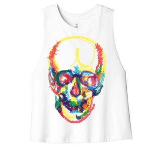 Colorful Human Splatter Skull Women's Racerback Cropped Tank