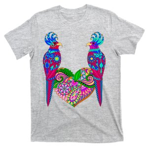 Colorful Jungle Birds Abstract Heart T-Shirt