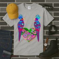 Colorful Jungle Birds Abstract Heart Tall T-Shirt