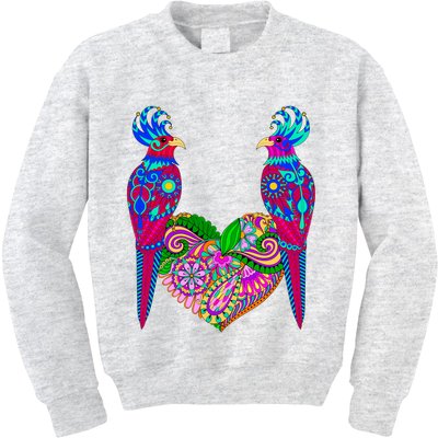 Colorful Jungle Birds Abstract Heart Kids Sweatshirt