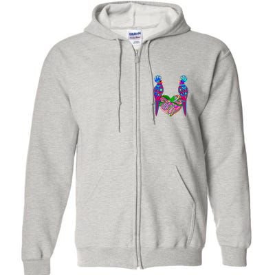 Colorful Jungle Birds Abstract Heart Full Zip Hoodie