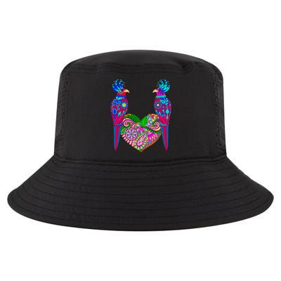 Colorful Jungle Birds Abstract Heart Cool Comfort Performance Bucket Hat