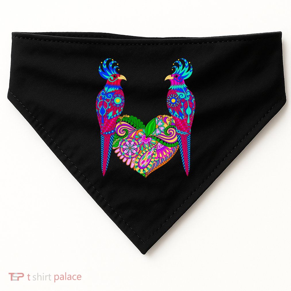 Colorful Jungle Birds Abstract Heart USA-Made Doggie Bandana