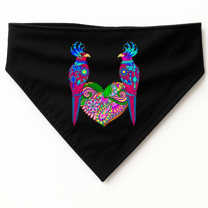 Colorful Jungle Birds Abstract Heart USA-Made Doggie Bandana