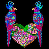 Colorful Jungle Birds Abstract Heart USA-Made Doggie Bandana