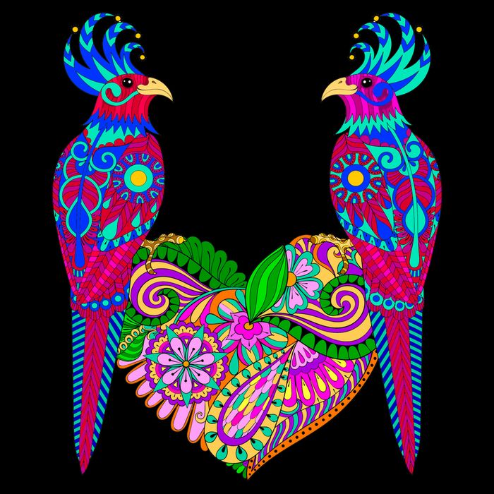 Colorful Jungle Birds Abstract Heart USA-Made Doggie Bandana