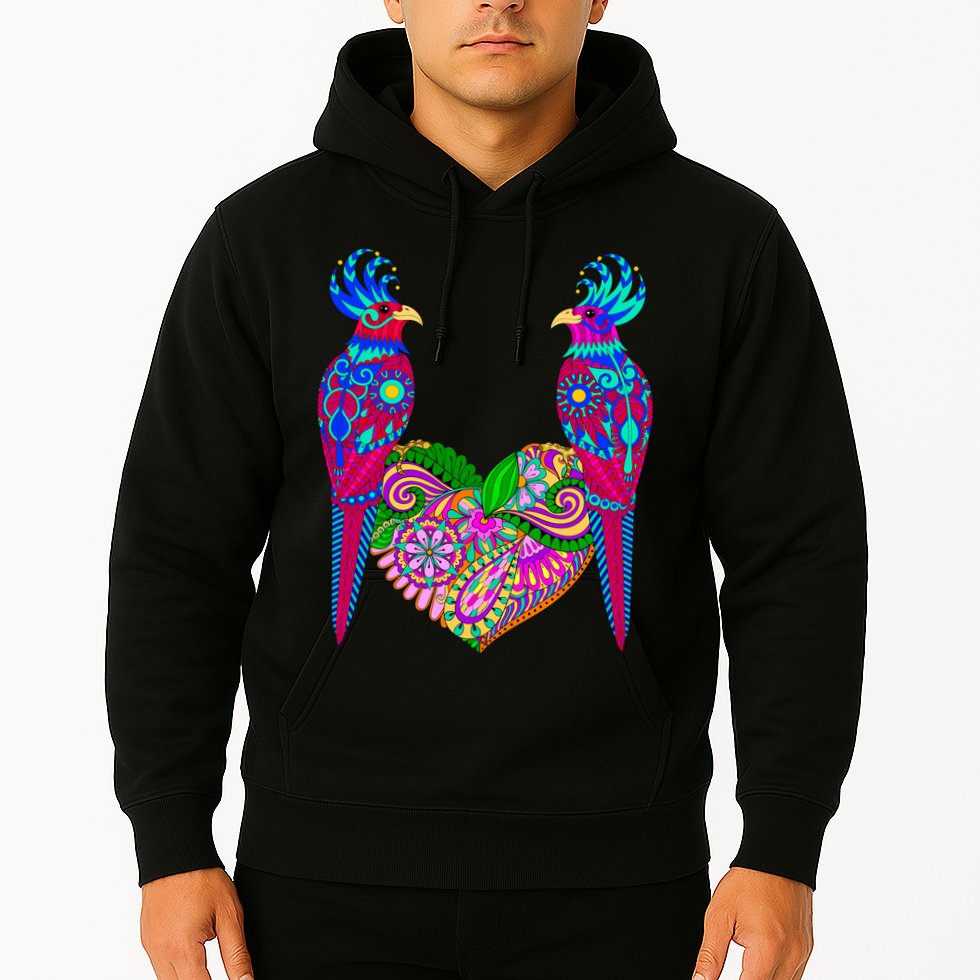 Colorful Jungle Birds Abstract Heart Hoodie