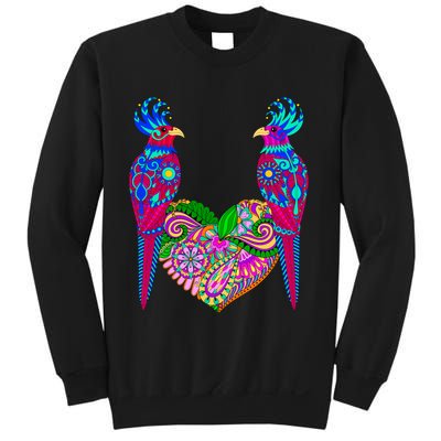 Colorful Jungle Birds Abstract Heart Sweatshirt