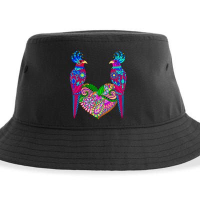 Colorful Jungle Birds Abstract Heart Sustainable Bucket Hat