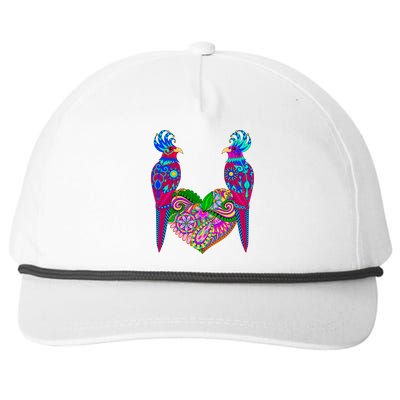 Colorful Jungle Birds Abstract Heart Snapback Five-Panel Rope Hat