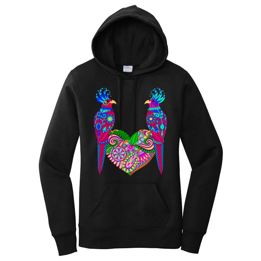 Colorful Jungle Birds Abstract Heart Women's Pullover Hoodie