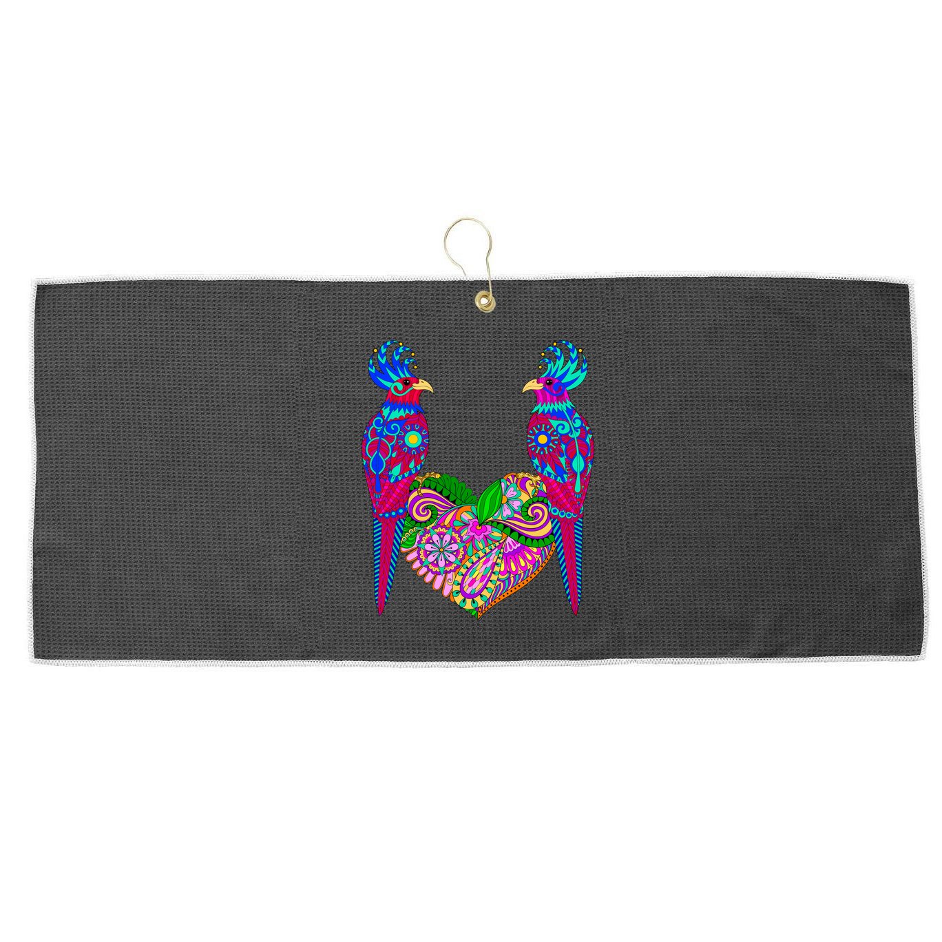 Colorful Jungle Birds Abstract Heart Large Microfiber Waffle Golf Towel