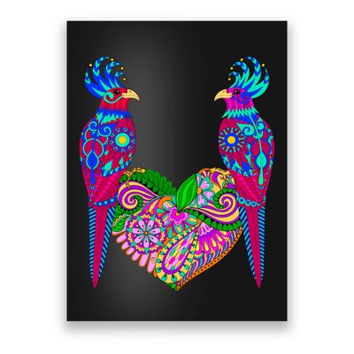 Colorful Jungle Birds Abstract Heart Poster