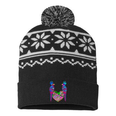 Colorful Jungle Birds Abstract Heart USA-Made Snowflake Beanie