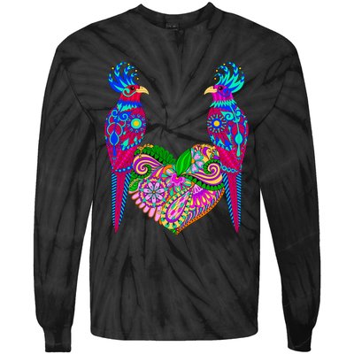 Colorful Jungle Birds Abstract Heart Tie-Dye Long Sleeve Shirt