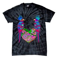 Colorful Jungle Birds Abstract Heart Tie-Dye T-Shirt