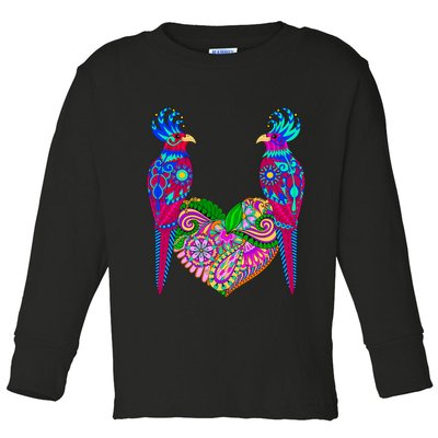 Colorful Jungle Birds Abstract Heart Toddler Long Sleeve Shirt