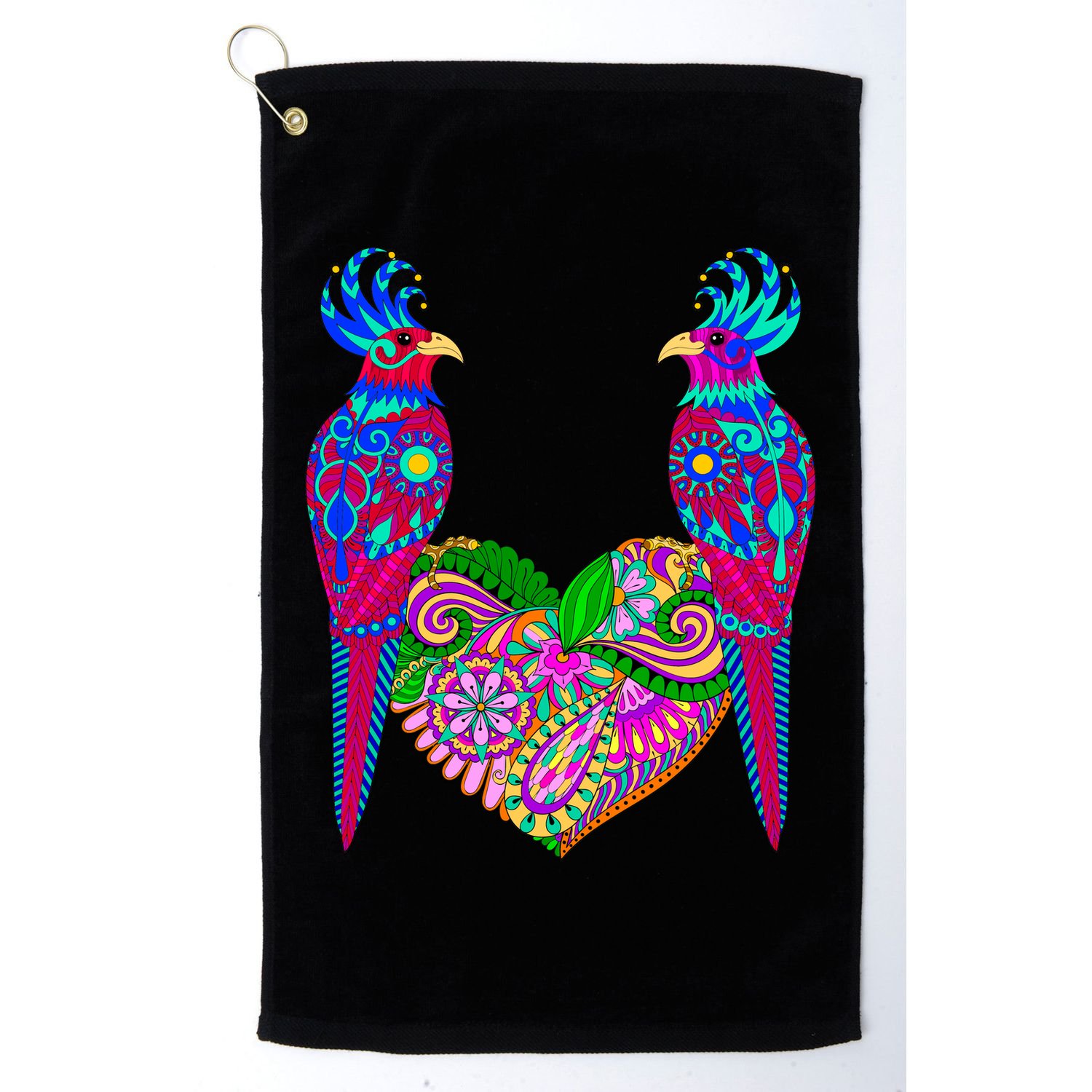 Colorful Jungle Birds Abstract Heart Golf Towel