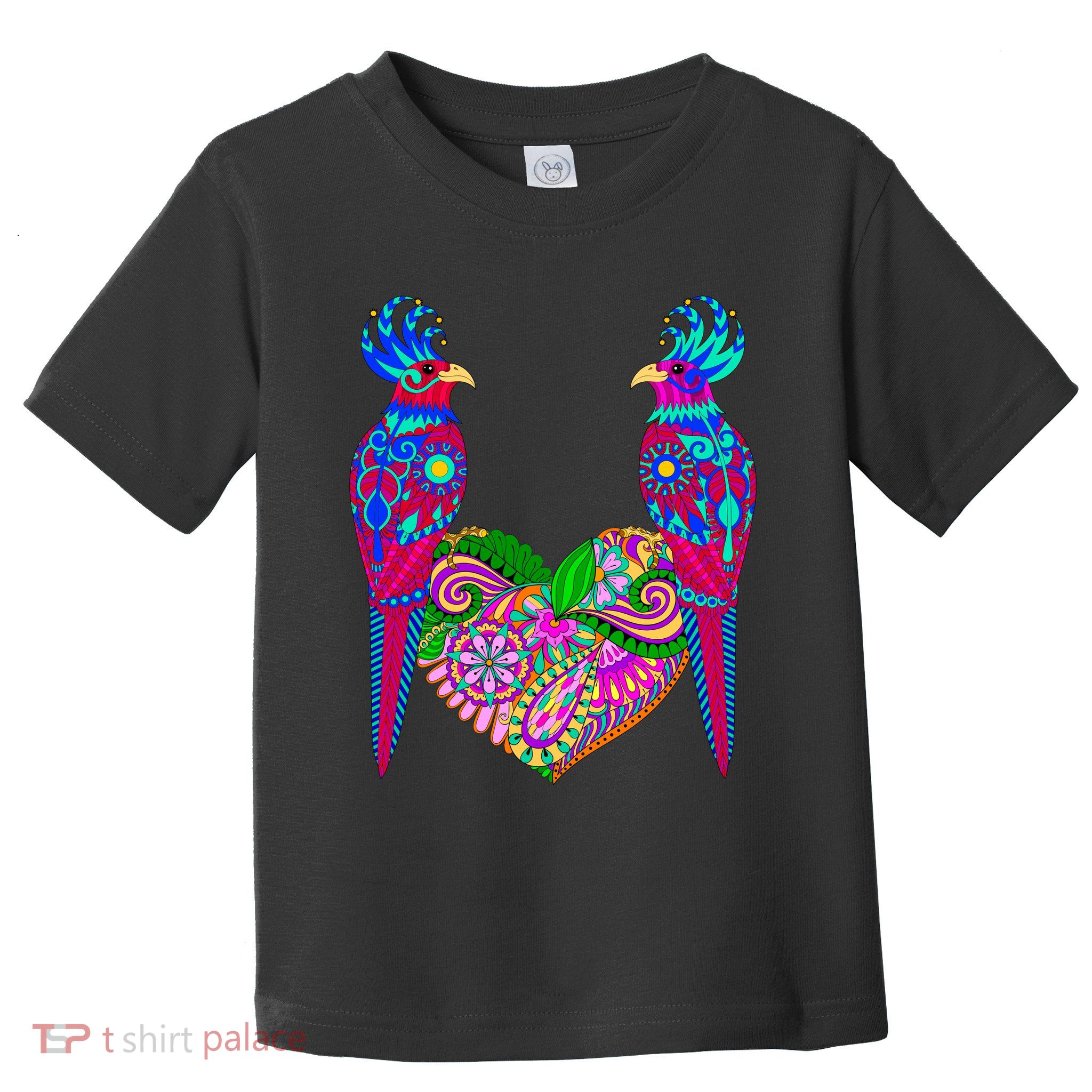 Colorful Jungle Birds Abstract Heart Toddler T-Shirt
