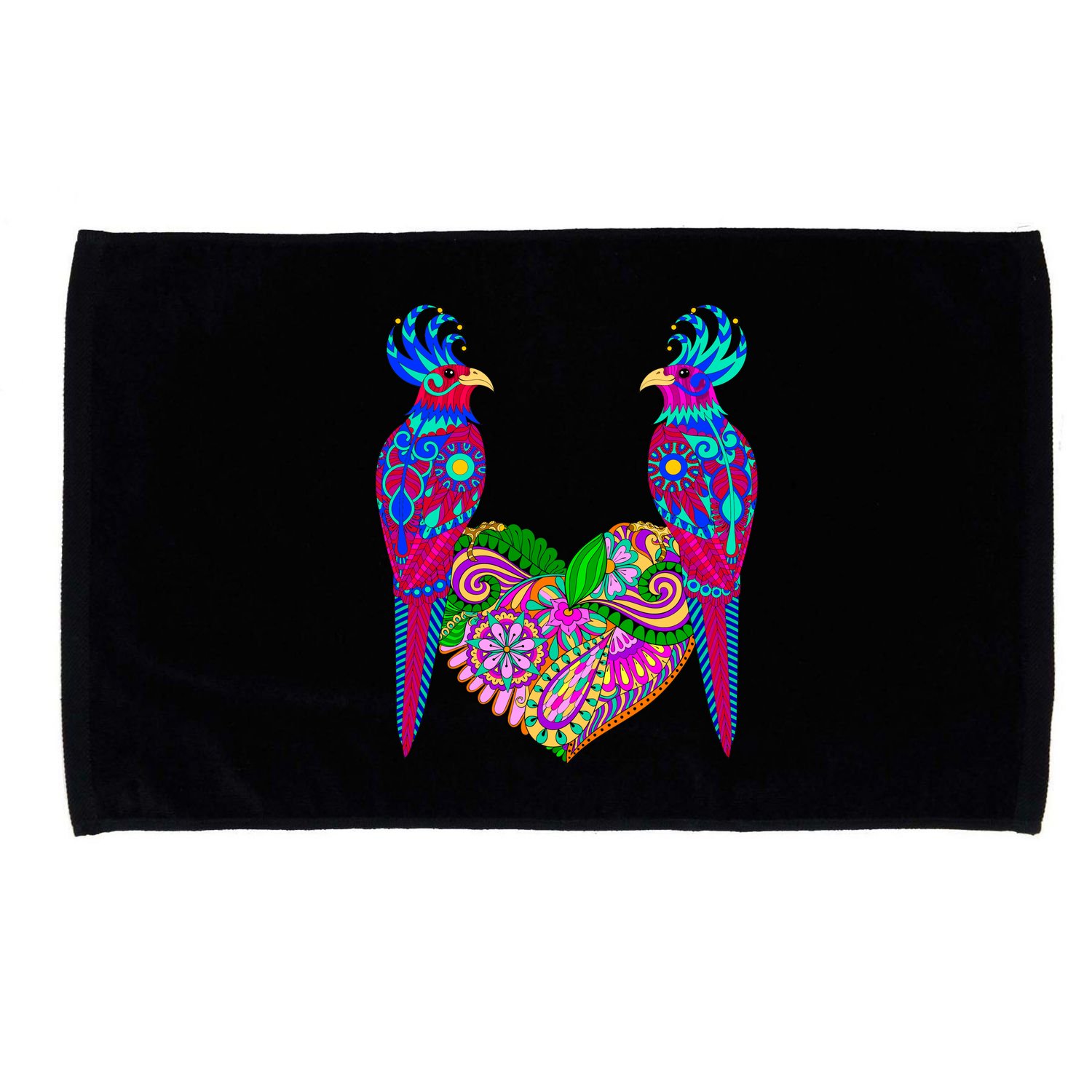 Colorful Jungle Birds Abstract Heart Microfiber Hand Towel