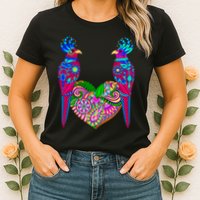 Colorful Jungle Birds Abstract Heart Womens T-Shirt