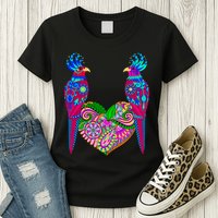 Colorful Jungle Birds Abstract Heart Womens T-Shirt