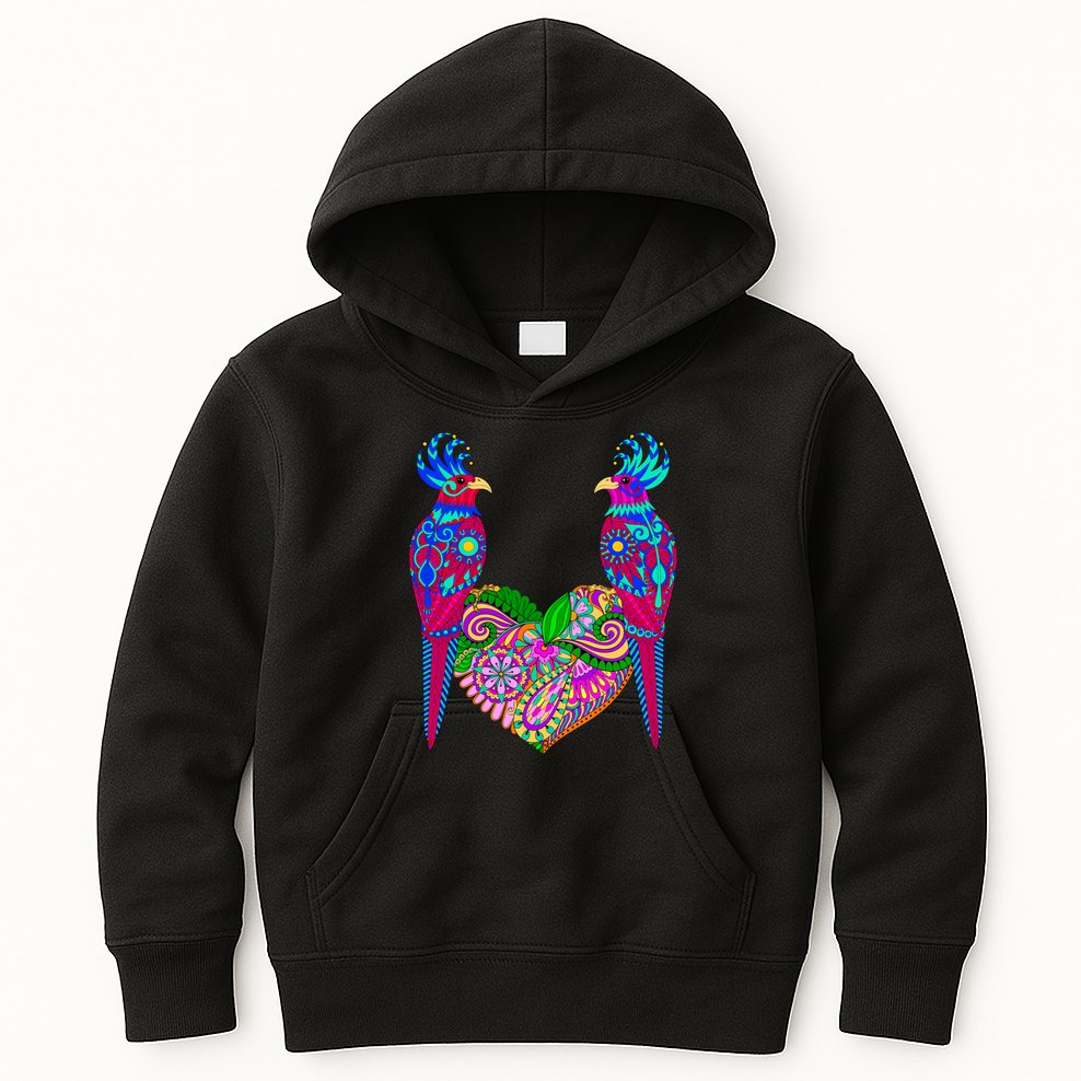 Colorful Jungle Birds Abstract Heart Kids Hoodie