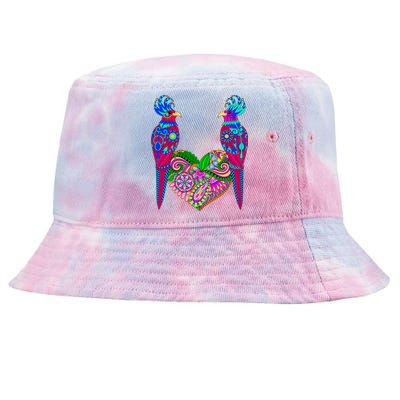 Colorful Jungle Birds Abstract Heart Tie-Dyed Bucket Hat