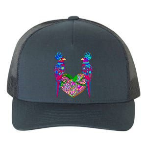 Colorful Jungle Birds Abstract Heart Yupoong Adult 5-Panel Trucker Hat