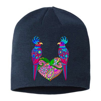 Colorful Jungle Birds Abstract Heart Sustainable Beanie