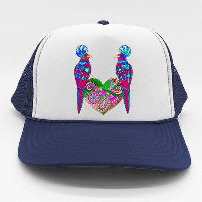 Colorful Jungle Birds Abstract Heart Trucker Hat