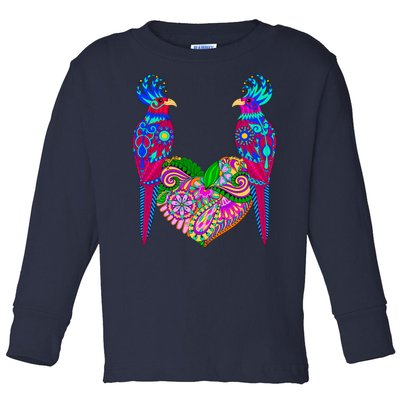 Colorful Jungle Birds Abstract Heart Toddler Long Sleeve Shirt