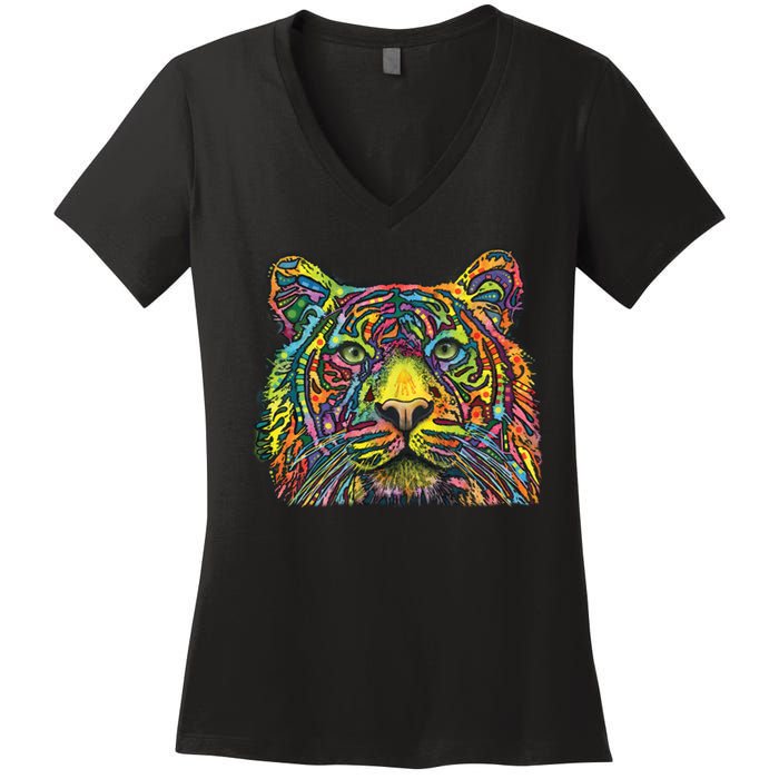 Colorful King - Tiger - Dean Russo Women's V-Neck T-Shirt