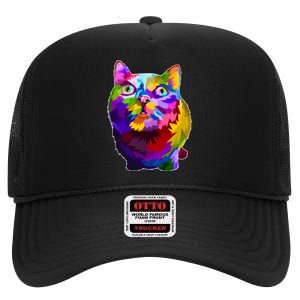 Colorful Kitten Nose Boop High Crown Mesh Back Trucker Hat