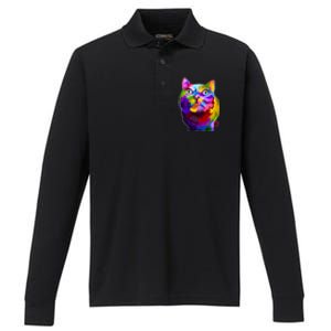 Colorful Kitten Nose Boop Performance Long Sleeve Polo