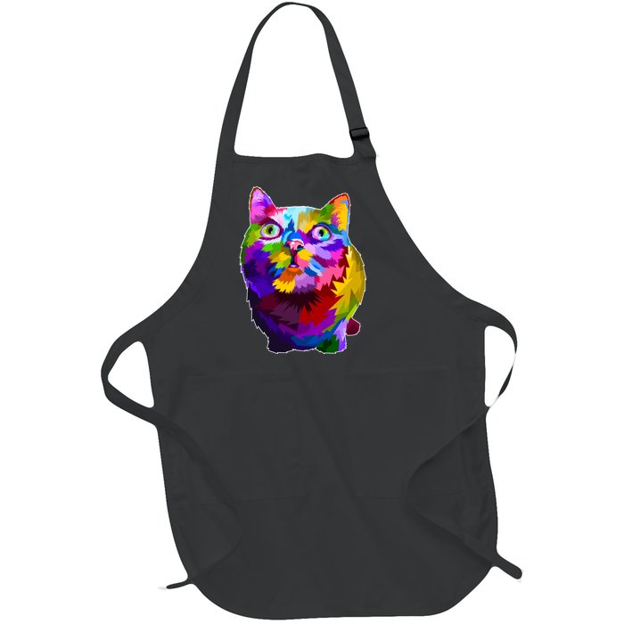 Colorful Kitten Nose Boop Full-Length Apron With Pockets