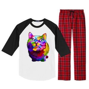 Colorful Kitten Nose Boop Raglan Sleeve Pajama Set