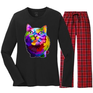 Colorful Kitten Nose Boop Women's Long Sleeve Flannel Pajama Set 