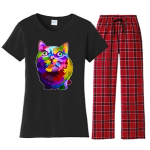 Colorful Kitten Nose Boop Women's Flannel Pajama Set