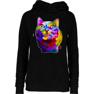 Colorful Kitten Nose Boop Womens Funnel Neck Pullover Hood