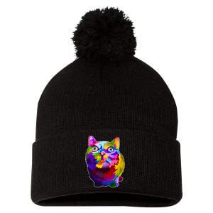 Colorful Kitten Nose Boop Pom Pom 12in Knit Beanie