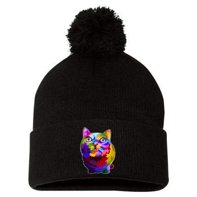 Colorful Kitten Nose Boop Pom Pom 12in Knit Beanie