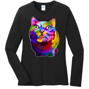 Colorful Kitten Nose Boop Ladies Long Sleeve Shirt