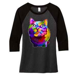 Colorful Kitten Nose Boop Women's Tri-Blend 3/4-Sleeve Raglan Shirt