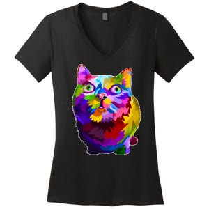 Colorful Kitten Nose Boop Women's V-Neck T-Shirt